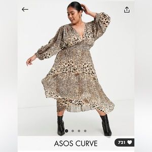 ASOS DESIGN Curve Pleated Batwing Midi Dress in Natural Animal Print